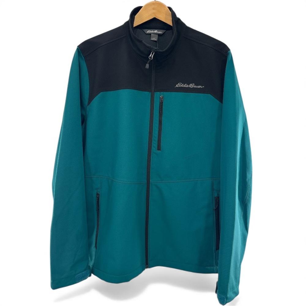 NWT Eddie Bauer Point Vista Soft Shell Jacket Blue Green Men’s L Full Zip